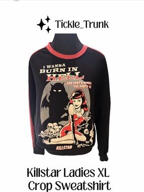 Killstar XL Black & Red Cut CroppedRetro Pinup Sweatshirt*paint on sleeve
